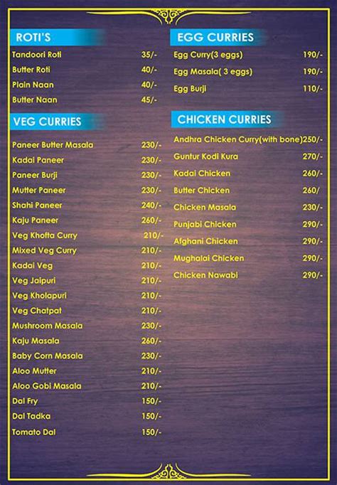 Menu At Spice Hyderabad