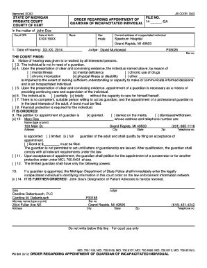 Fillable Online Miccsi PC 631 Order Regarding Appointment Of Guardian