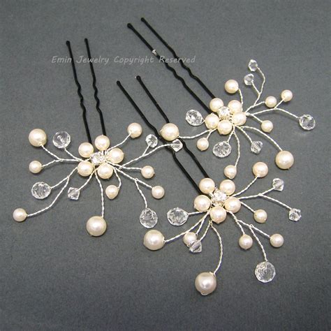 3 Bridal Hair Pins Set Wedding Hair Accessoriesivory White Etsy