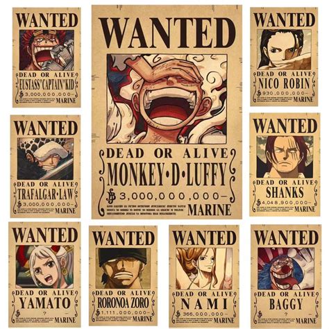 Póster one piece wanted poster luffy gear 5 nika Papel kraft vintage