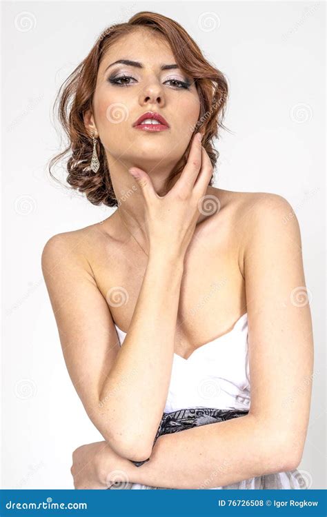 Portrait Of Brown Haired Romantic Girl With Naked Back Stock Photo Image Of Ethnicity Girls