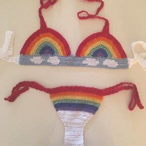 Custome Made Swim Rainbow Crochet Hand Made And Lined Bikini Poshmark
