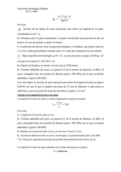 Memoria De Cálculo De La Junta Longitudinal Pdf