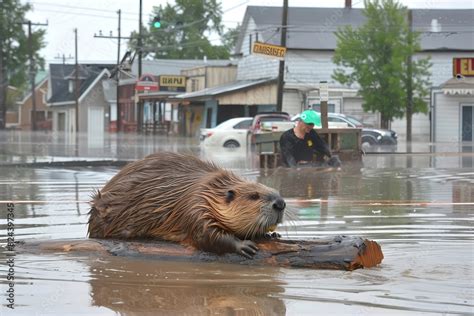 Overflowing River Due To A Beaver Dam Leading To Flooding In A Small