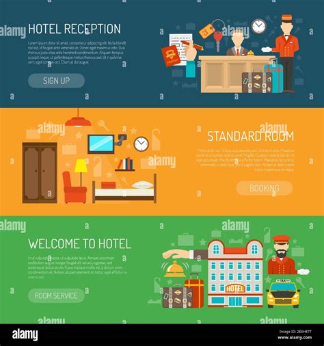 Hotel Horizontal Banner Set With Flat Tourism Elements Isolated Vector