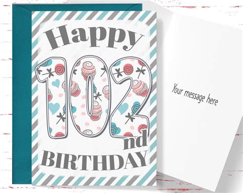 Happy 102nd Birthday Card, Cute Birthday Card for 102 Year Old Birthday ...