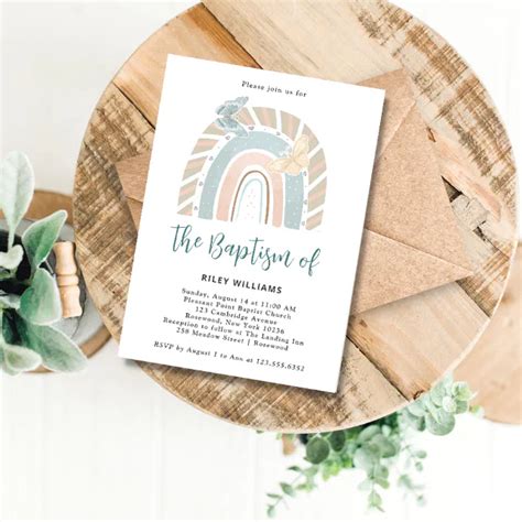 Modern Boho Rainbow Baptism Invitation Zazzle