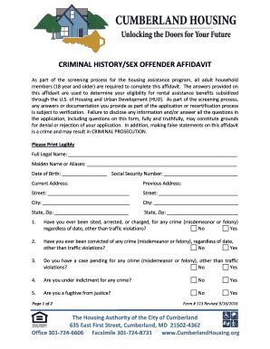 Fillable Online Criminal History Sex Offender Affidavit Fax Email Print Pdffiller