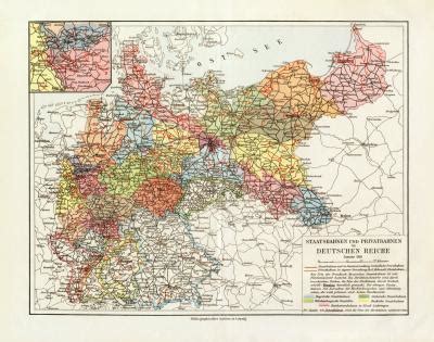 Eisenbahn Im Deutschen Reich Historische Landkarte Lithographie Ca