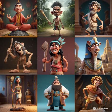 Ancient People Cartoon Characters Midjourney Prompt | PromptBase