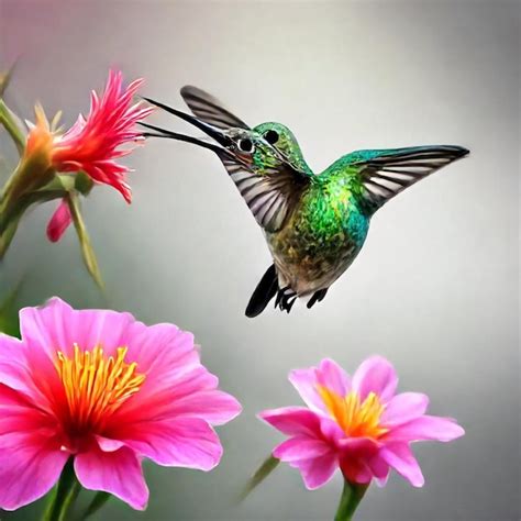 Premium Photo A Hummingbird Is Flying Over Some Flowers