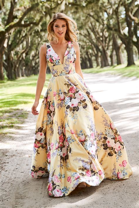 Sherri Hill - 52909 Floral Print Deep V-neck A-line Dress | Maxi dress ...