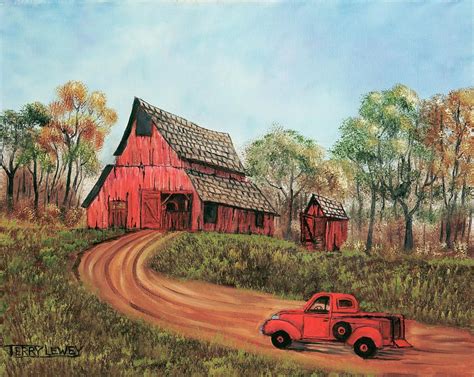 Old Red Barn By Terry Lewey Barn Painting Red Barn Painting Painting