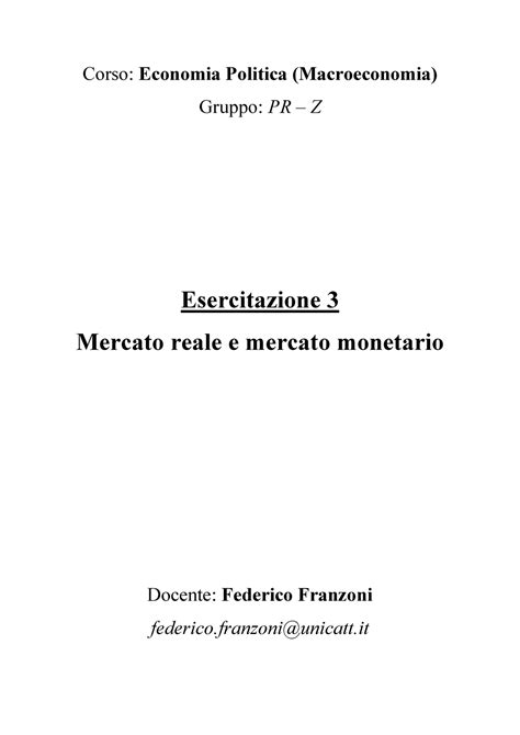 Esercitazione Macroeconomia Economia Politica Con Soluzioni Corso