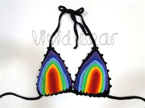 Rainbow Crochet Bikini Top Festival Crochet Halter Top Music Etsy