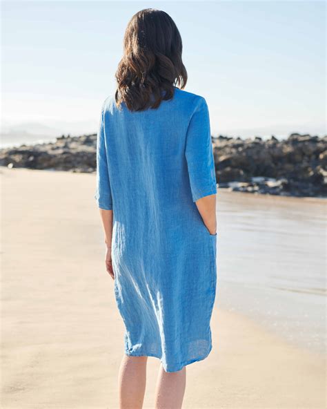 Mid Blue Womens Linen Pocket Tunic Dress Woolovers Uk