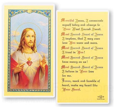 Sacred Heart Of Jesus Laminated Prayer Cards 25 Pack