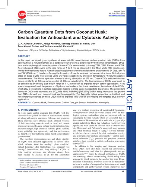 Pdf Carbon Quantum Dots From Coconut Husk Evaluation For Antioxidant