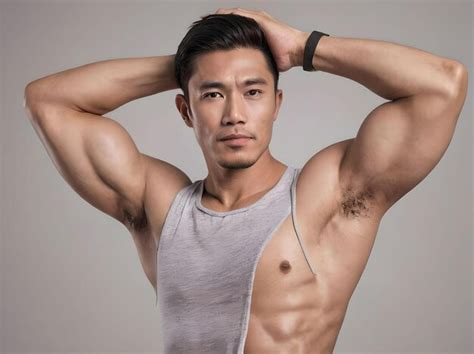 Premium Photo Sensual Muscular Hot Asian Guy With Torn Tank Top Showing Armpits Conceptual