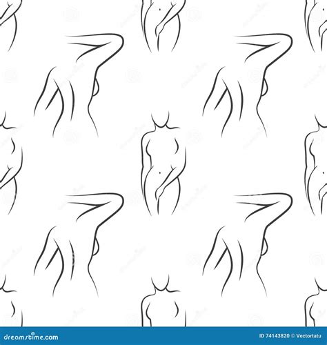 Seamless Pattern With Nude Woman Silhouettes Stock Vector Illustration Of Lady Line