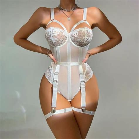Femmes Lingerie Sexy Corset Dentelle Sexy Fil Sous Vêtements Joints Corps Tops Blanc Blanc
