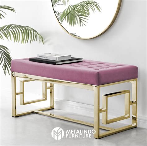 Bench Stool Minimalis Modern Kaki Stainless Gold Metalindo Furniture