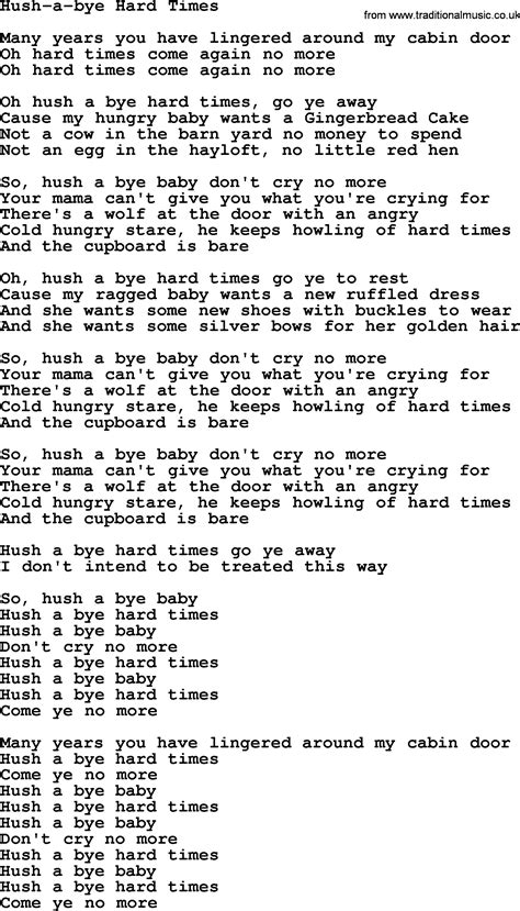 Dolly Parton Song Hush A Bye Hard Times Lyrics