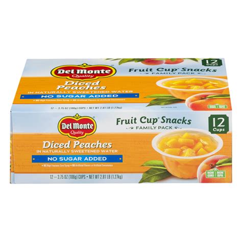 Save on Del Monte Fruit Cups Peaches Diced No Sugar Added - 12 ct Order Online Delivery | Giant