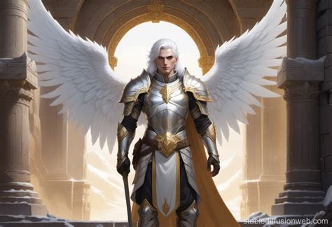 Aasimar Paladin in Ruined Dawn Temple | Stable Diffusion Online