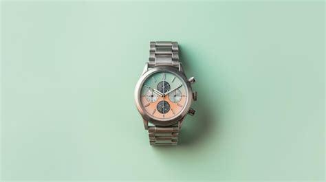 Premium Photo | A silver watch with a green face and orange arrows on ...