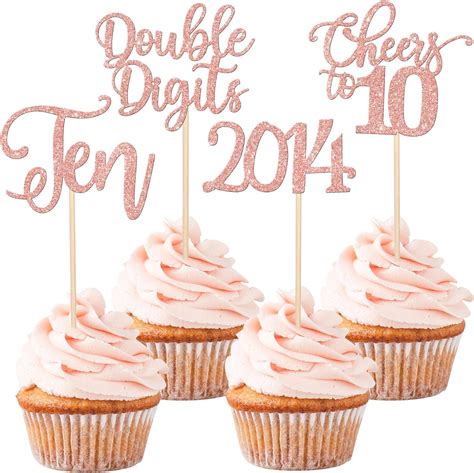 Amazon 24 Pack 10th Birthday Cupcake Toppers Glitter Ten Since