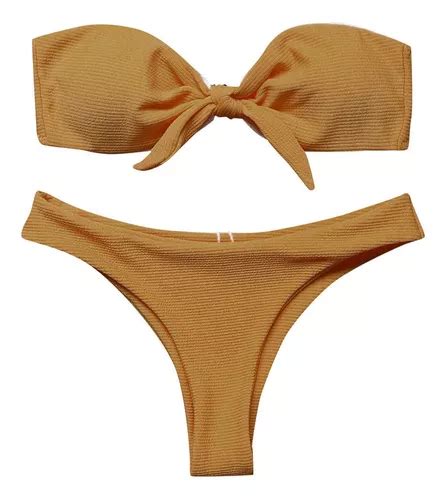 Conjunto De Bikini Tipo Bandeau De Corte Alto Sexy Con Paj Cuotas sin interés