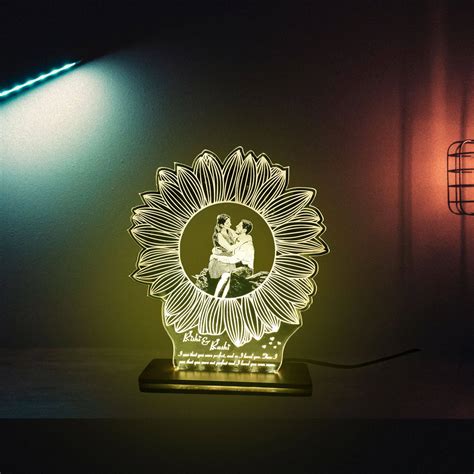 Personalized Flower Led Photo Frame With Wood Light Stand Incredible