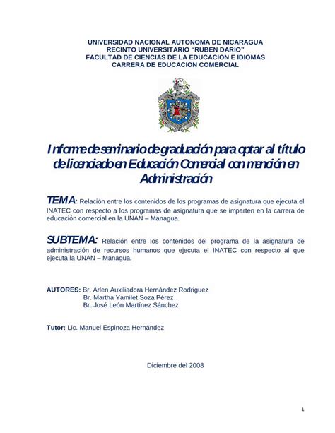 Pdf Informe De Seminario De Graduaci N Para Optar Al T Tulo De