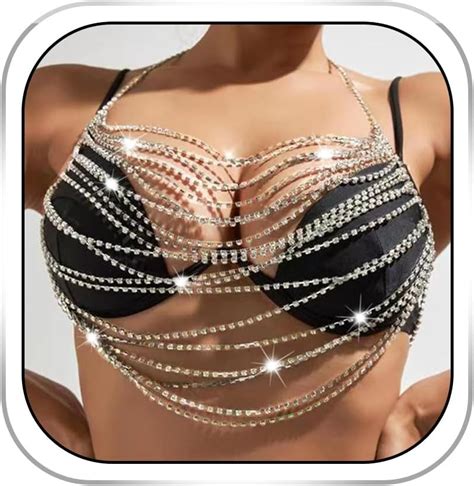 Amazon Salliy Boho Body Chain Bra Gold Sexy Rhinestone Bikini Bra Body Halter Backless