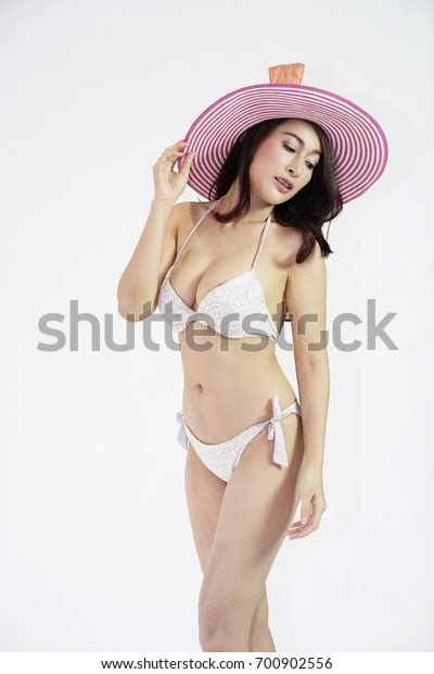 Sexy Asian Woman White Bikini Hat Stock Photo 700902556 Shutterstock