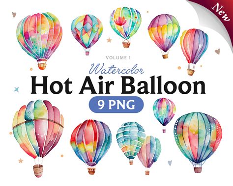 Hot Air Balloons Png Watercolor Hot Air Balloons Hot Air Etsy Australia