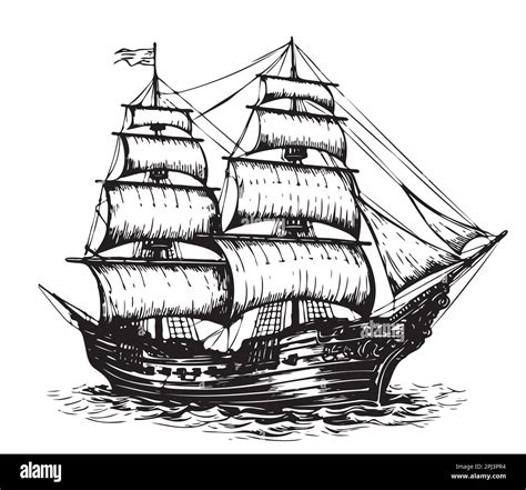 Ship Sailboat Old Sketch Hand Drawn Illustration Stock Vector Image