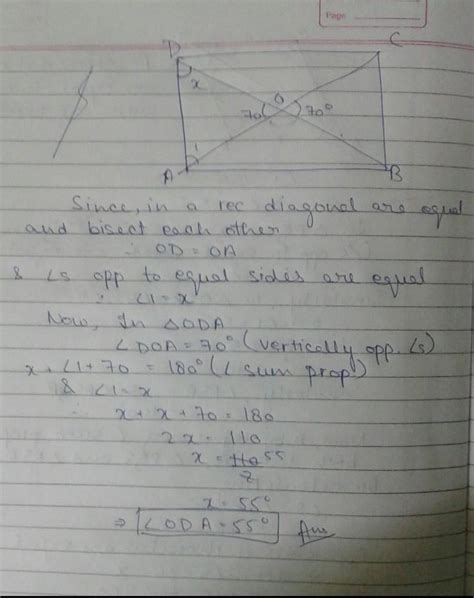 The Diagonals Of A Rectangle Abcd Intersect At O If Angle Boc 70