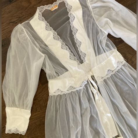 Vintage Intimates Sleepwear Vintage S Val Mode Lingerie Robe Nylon Puff Sleeve Sheer