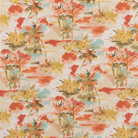 Nassau Brown And Coral Floral Prints Upholstery Fabric By The Yard