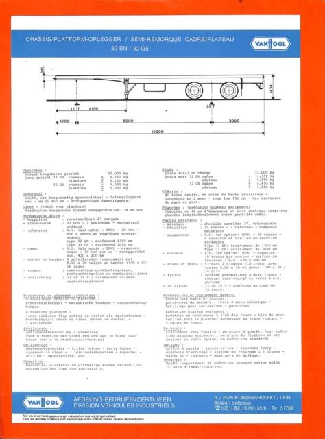 VAN HOOL Fiche Technique Semi Remorque Plateau En 4 Langues EUR 5