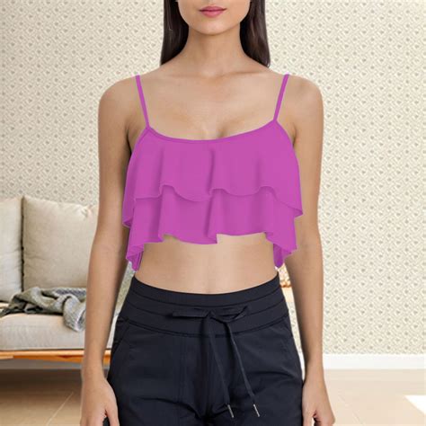 Dorinao Ruffled Bikini Top Swim Top Falbala Swimsuit Top For Women Bathing Suit Top Pink Xl