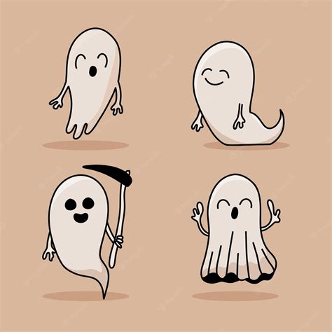 Premium Vector Halloween Vector Scary Cute Cartoon Ghosts Ghostly Monster With Boo Scary Face