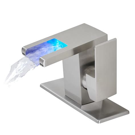 Bathroom Sink Faucet LED Light 3 Colors Changing Waterfall Glass Spout Hot Cold Water Mixer