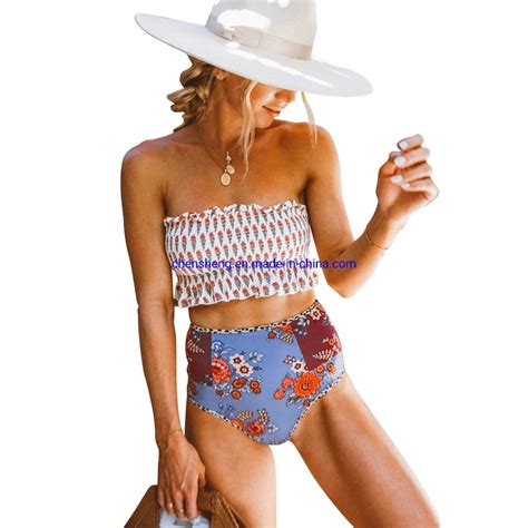 High Waist Printed Smocked Bikini For Women China Ruffles And Swim Price