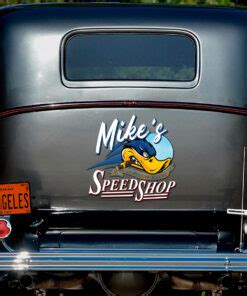 Personalized Hot Rod Duck Blue Speed Shop Garage Sticker Dingmun