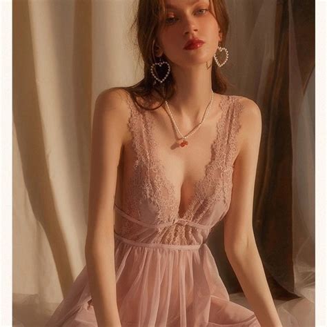 Intimates Sleepwear Lingerie Slip Dress Lace Open Back Slit Vneck Lavender Purple Mesh