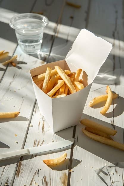 White Cardboard Packaging Of French Fries Premium Ai Generated Image