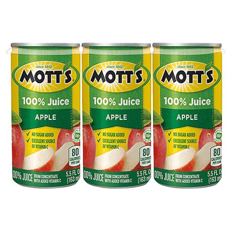 Motts 100 Original Apple Juice 55 Fl Oz Cans 6 Pack Apple Food
